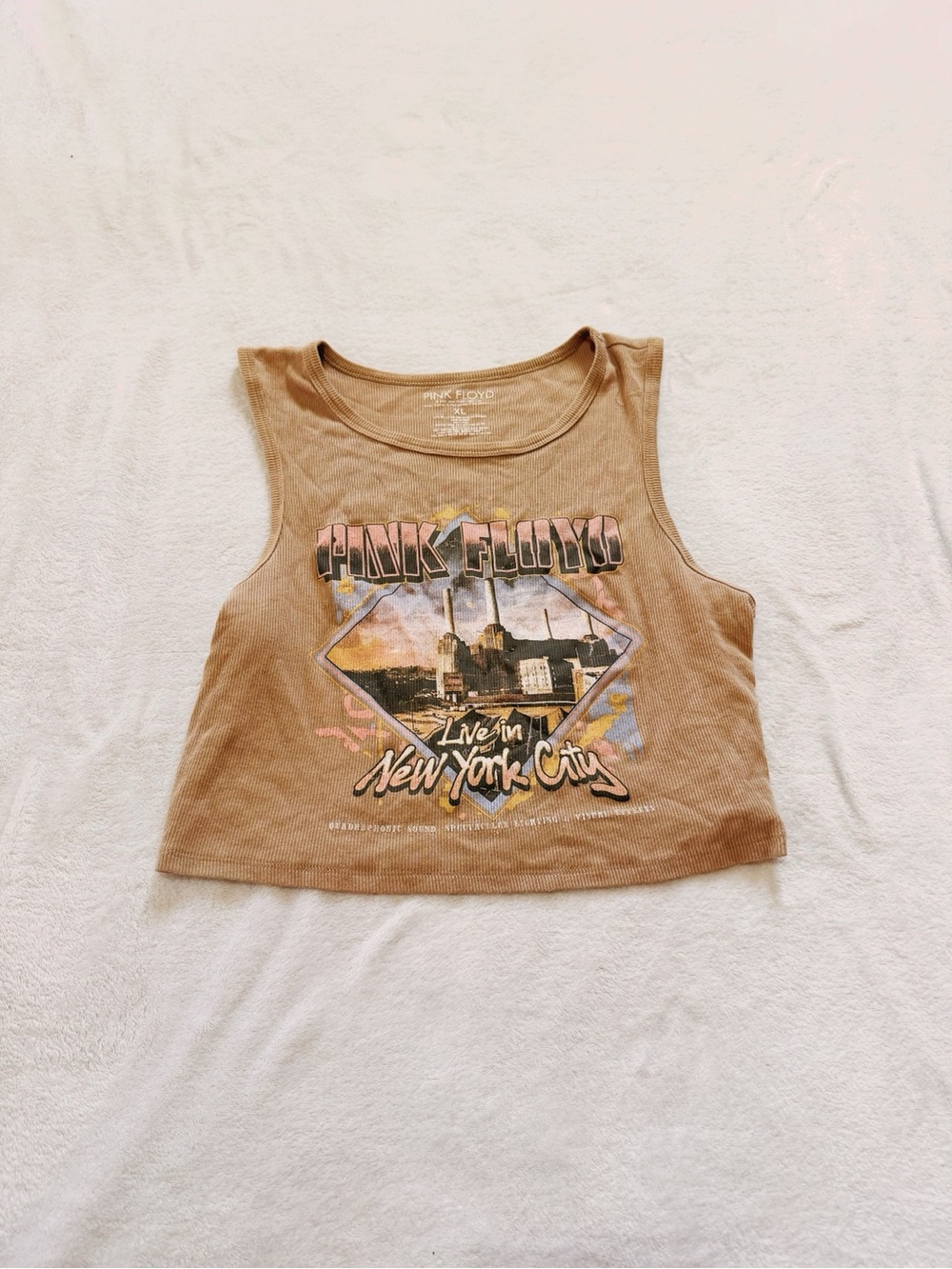 Pink Floyd Tan Graphic Crop Top with Multi-Color Print